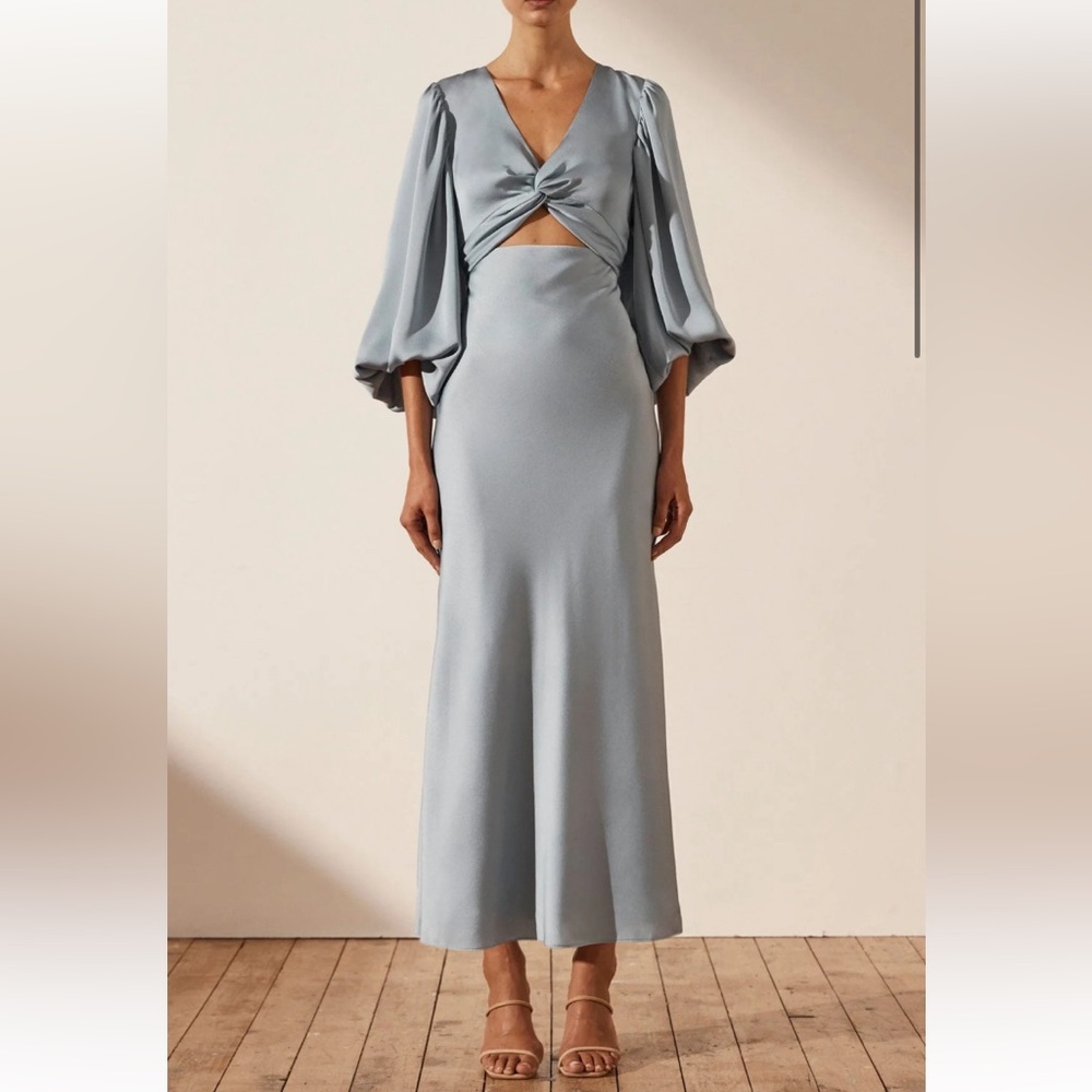 Shona Joy luxe twist-front balloon sleeve midi dress